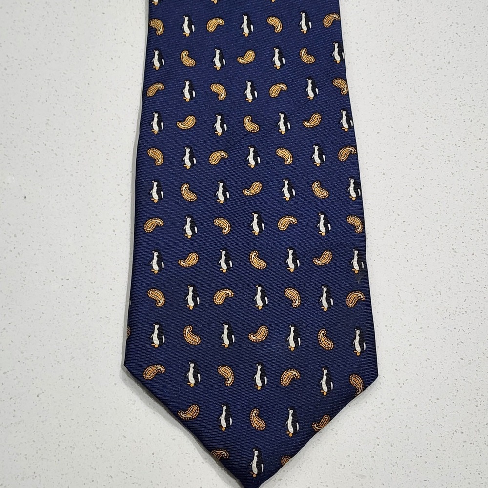 Penguin Neck Tie 100% Silk Blue Novelty Animal Print Preppy Bijoux Terner